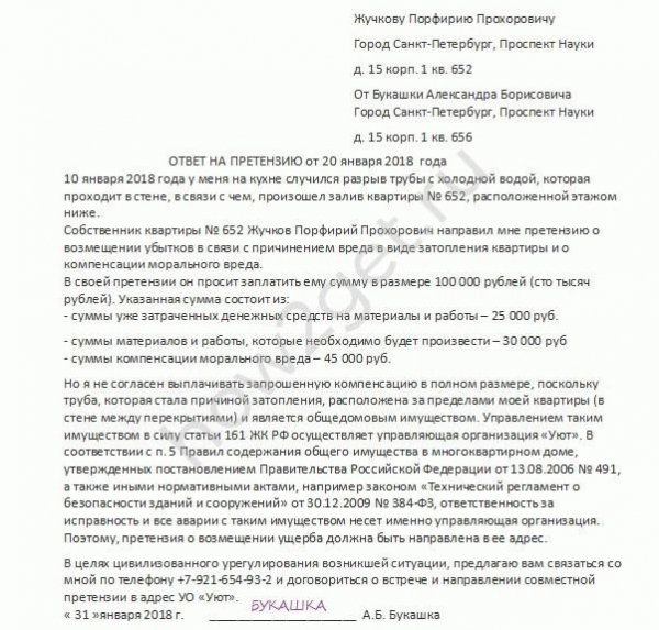 Претензия о возмещении убытков, апелляция, жалоба, претензия к управляющей компании