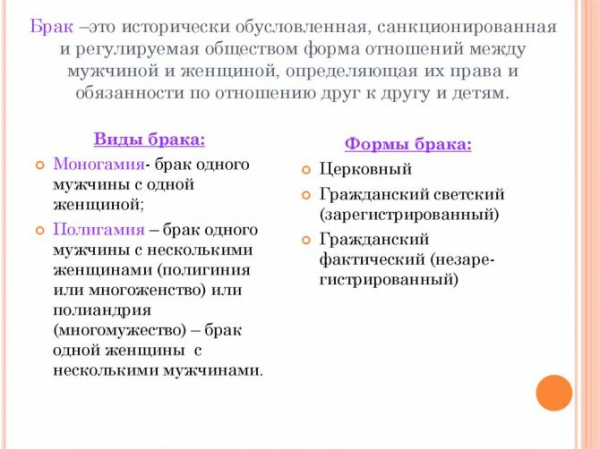 Брак: что в современной интерпретации? типы брака