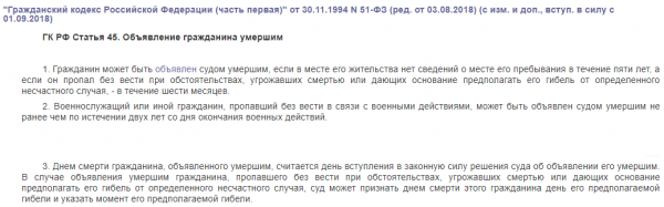Порядок признания человека умершим