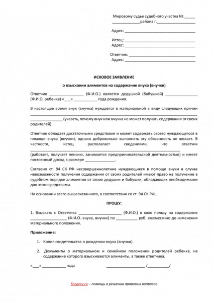 Статья 94 СК РФ. Обязанности бабушек и дедушек по содержанию внуков